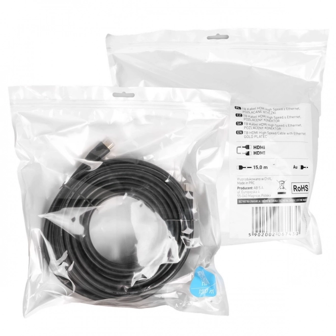 HDMI kabel v2.0 15 m pozlačen