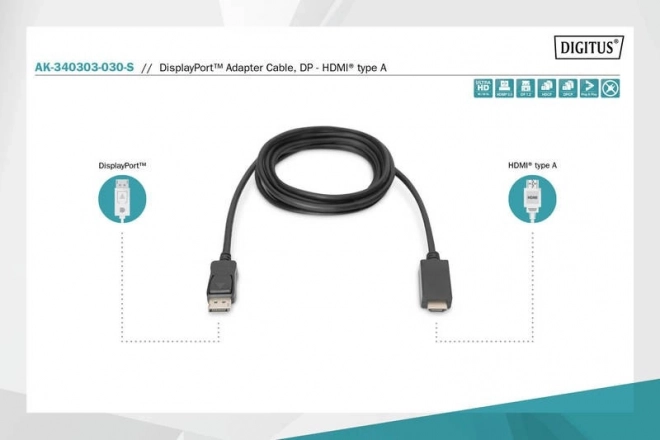Adaptacijski kabel DisplayPort 1.2 s priključkom za zaklepanje 4K 60Hz UHD Tip DP/HDMI A M/M črn – 3 m