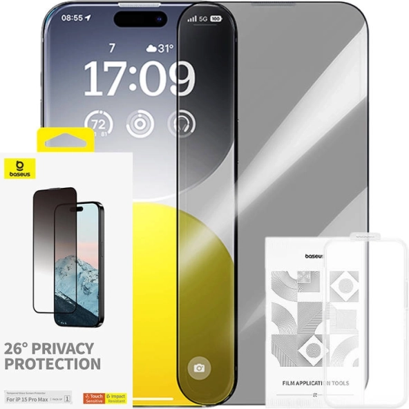 Kaljeno steklo Baseus z zaščito zasebnosti za iPhone 15 Pro Max