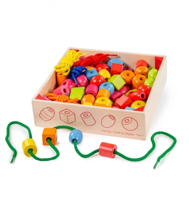 Bigjigs Toys Leseni biseri v posodi