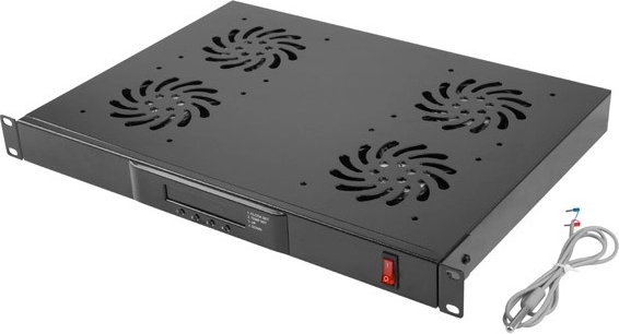 Horizontalni ventilacijski panel 1U z LCD in termostatom za 19" omaro, 4 ventilatorji, 230 V, črn