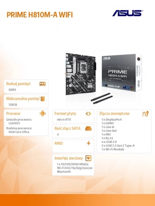 Matična plošča ASUS PRIME H810M-A WiFi mATX z USB-C in DDR5