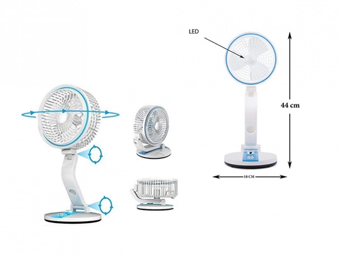 Prenosni zložljivi ventilator z LED lučjo in USB polnjenjem