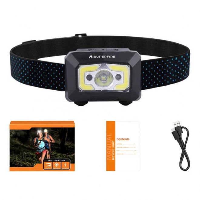 Naglavna svetilka z brezstičnim stikalom Superfire X30, 340lm, USB