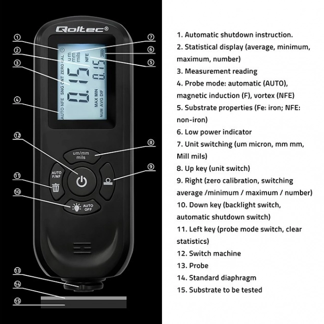 Digitalni merilec debeline barve s stranskim osvetljenim LCD zaslonom