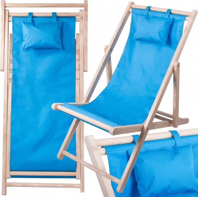 Leseni zložljiv plažni ležalnik z vzglavnikom