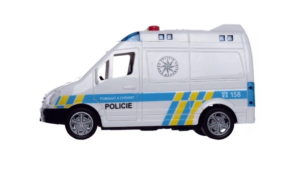 Avto policija kombi plastika 15cm na vztrajnik na baterije z zvokom in lučjo v škatli 19x13x9cm