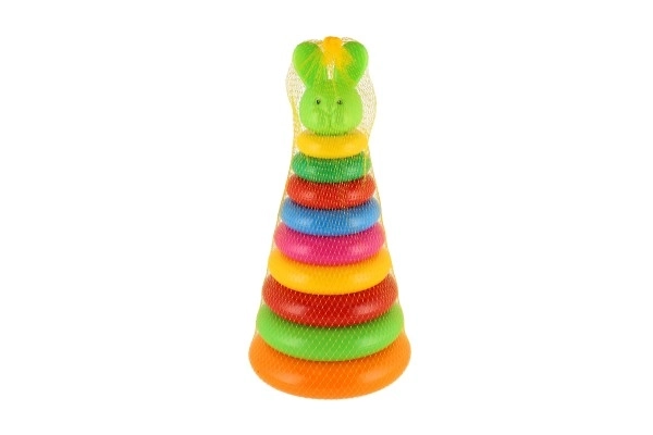 Sestavljanka piramida s plastičnimi obročki, 28 cm, 2 vrste v mrežici, 12m+