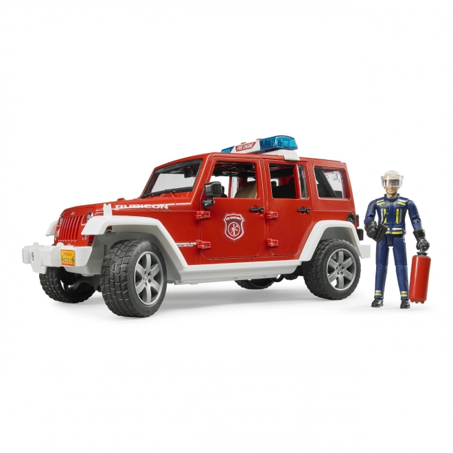 Bruder Rdeči gasilski JEEP WRANGLER s figurico in dodatki