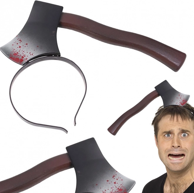 Halloweenski naglavni obroč z sekiro skozi glavo
