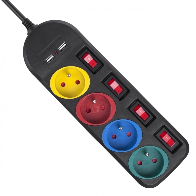 Električna letvica s stikali 4 vtičnice + 2xUSB podaljšek MCE229B črna