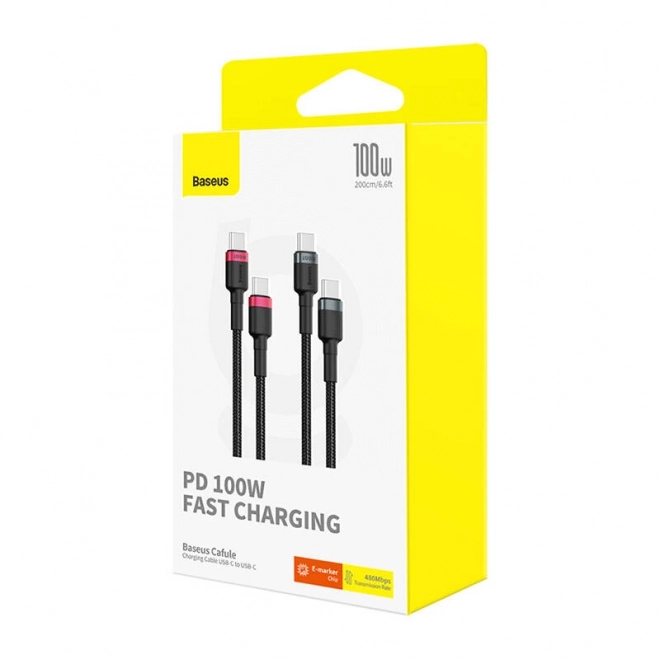 Kabel Baseus Cafule USB-C na USB-C 100W,2m, 2 kom (rdeče-črna, sivo-črna).