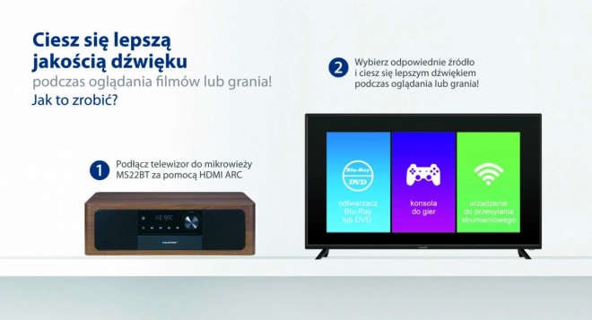 Mikrofon vse v enem Bluetooth, HDMI ARC, optični vhod CD/MP3/USB/AUX Ura/Budilka