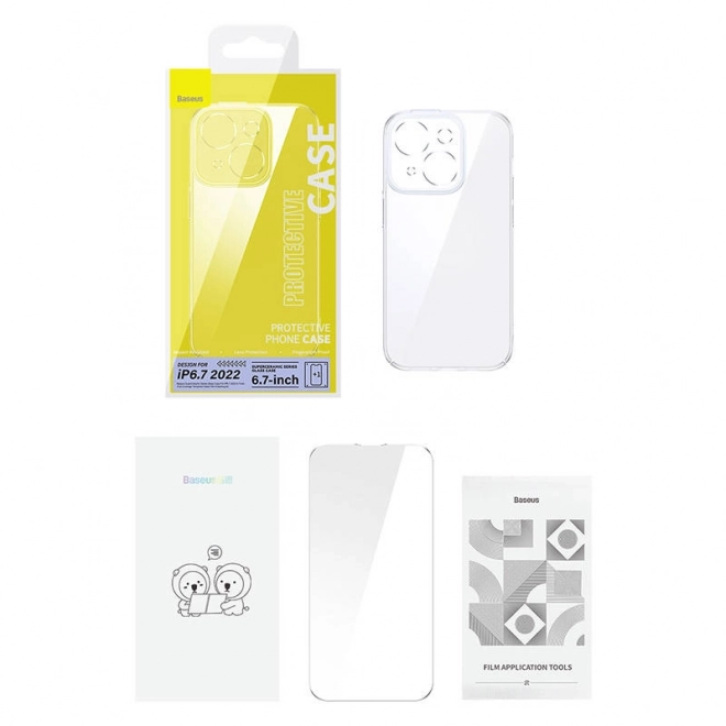 Prozorna steklena zaščita Baseus SuperCeramic in komplet kaljenega stekla za iPhone 14 – Plus