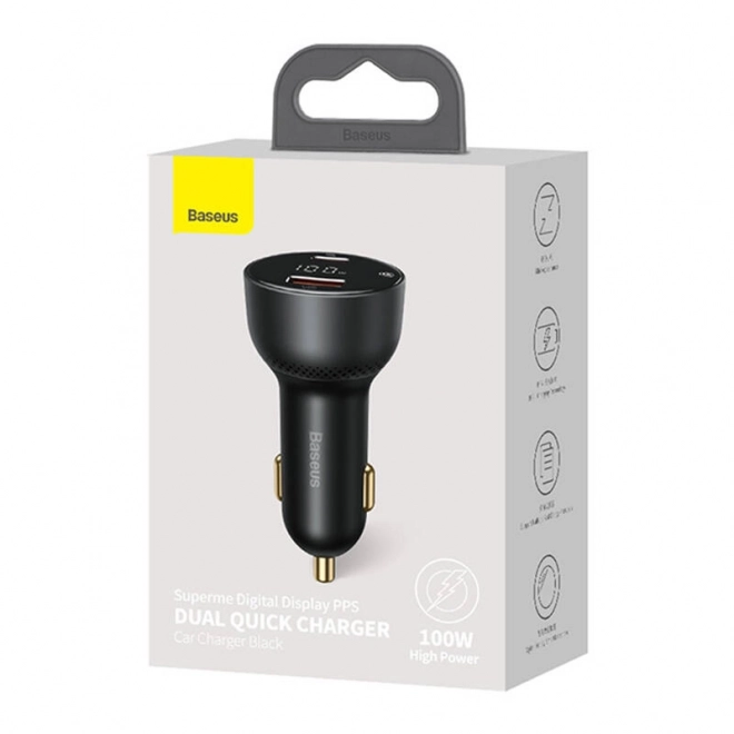 Hitri avtomobilski polnilec Baseus USB in USB-C 100W črna
