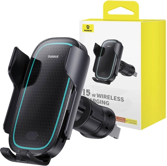 Brezžični nosilec za avto z hitrim polnjenjem 15 W Baseus MilkyWay Pro črn