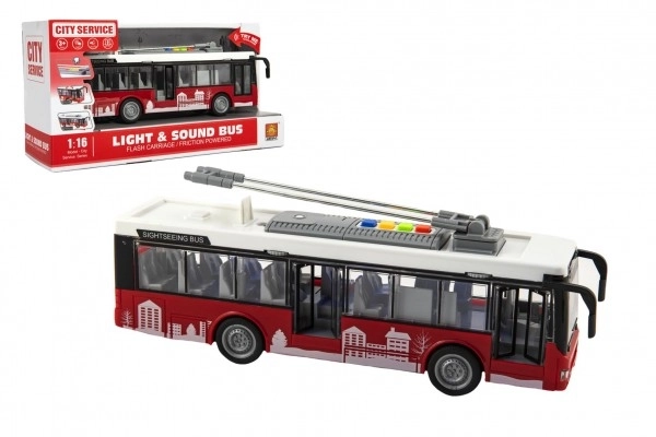 Avtobus/trolejbus plast 28cm na vztrajnik na bat. s svetlobo z zvokom v škatli 32x17x11cm