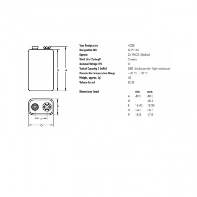 9V alkalna baterija Varta Industrial Pro 6LR61 - 1 kos