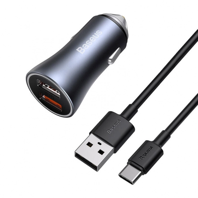 Polnilec za avto Baseus z dvojnim USB in kablom USB-C