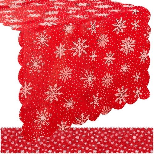 Dolg božični prt rdeč z belimi snežinkami 220 x 35 cm