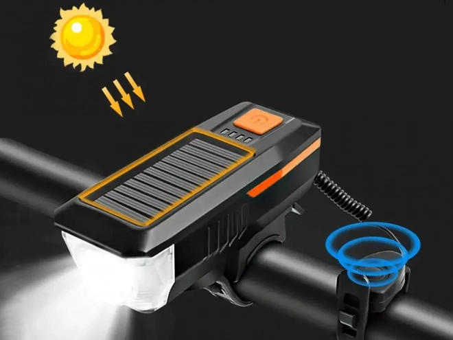 Sprednja LED luč za kolo s solarnim polnjenjem in hupo