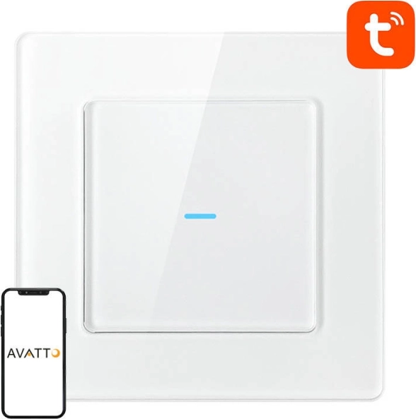 Pametno wi‑fi stekleno na dotik stikalo za luč Avatto, 1 gumb, belo