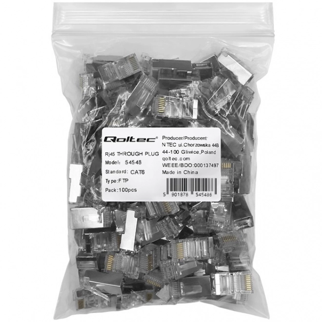 Prehodni RJ45 konektor CAT6 FTP s pozlačenimi kontakti, 100 kos