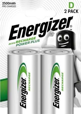 Polnilne baterije D ENERGIZER Power Plus 2500 mAh, 2 kosi, prednapolnjene