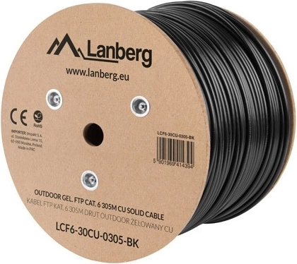 Lanberg zunanji gelni FTP Cat 6 omrežni kabel 305 m, črn