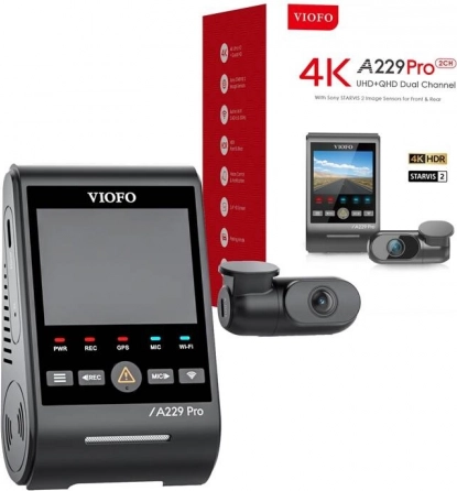 VIOFO A229 Pro avtomobilska kamera z dvojnim snemanjem 4K + 2K in GPS
