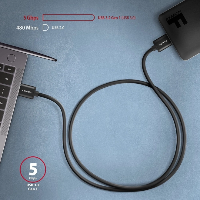 Kabel AXAGON Micro-B USB na USB-A 3.2 Gen 1, 1m, 3A, ALU, PVC, črn