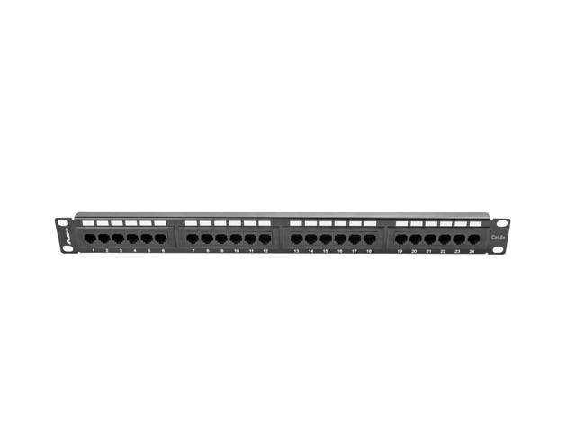 Patch panel 24 portov 1U Cat 5e črne barve