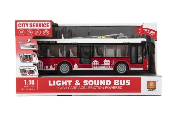 Avtobus/trolejbus plast 28cm na vztrajnik na bat. s svetlobo z zvokom v škatli 32x17x11cm