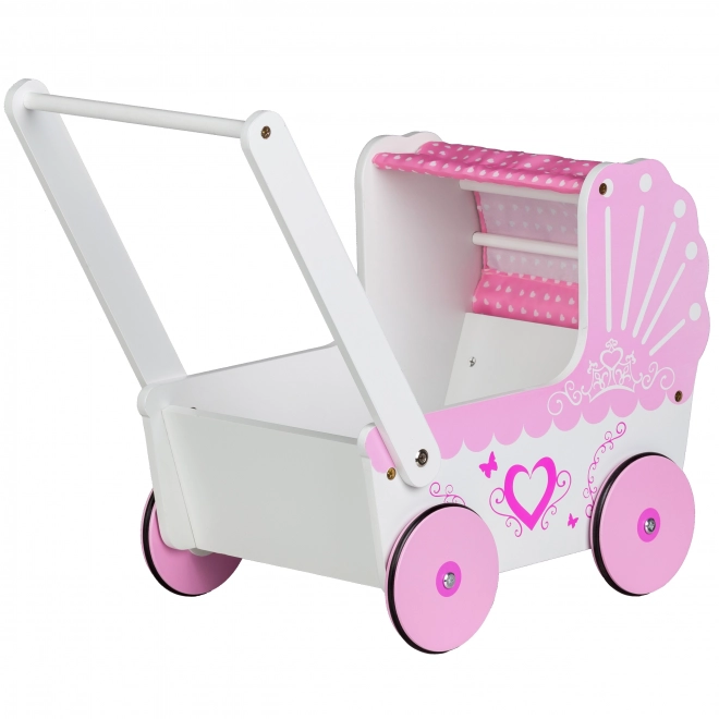 EcoToys Leseni voziček za punčke Pink Heart