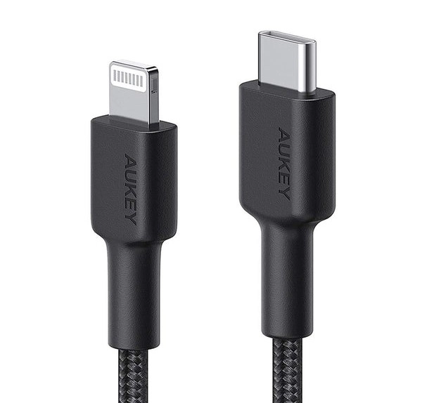 Črn najlonski kabel Lightning-USB C 2m