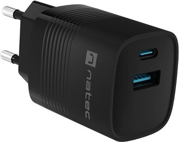 Natec Ribera GaN USB polnilnik 30 W, 1x USB-A, 1x USB-C, črna
