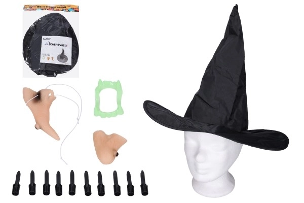 Set karneval - čarovnica (nos, brada, prsti, klobuk in zobje)