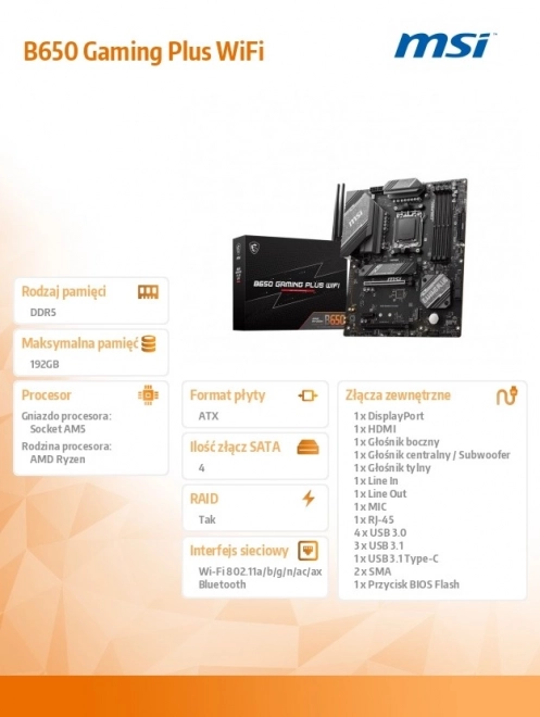 Osnovna plošča MSI B650 Gaming Plus WiFi