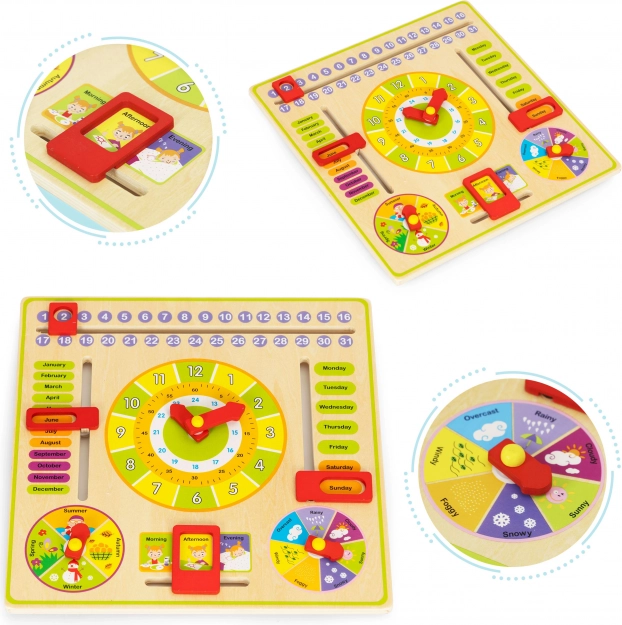 Lesena izobraževalna tabla - koledar in ura ECOTOYS