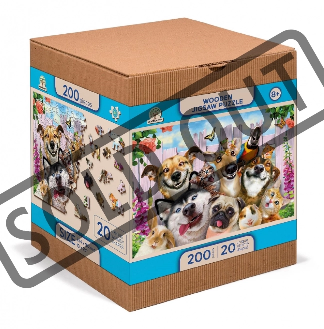 Lesena ura Leseni puzzle Nori hišni ljubljenčki 2v1, 200 kosov EKO
