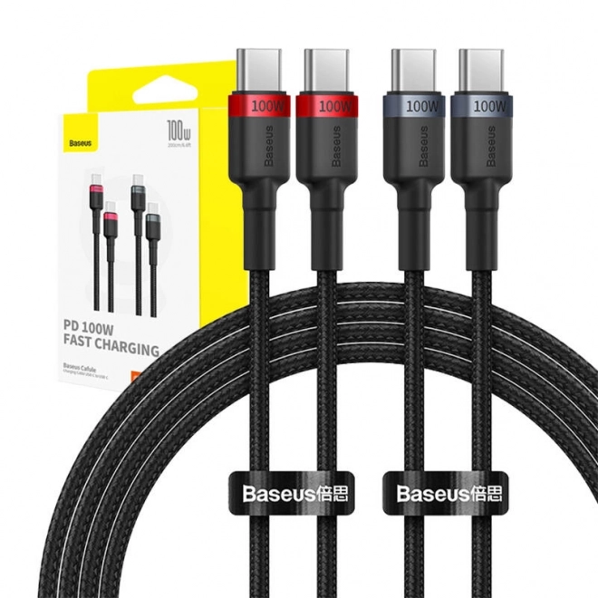 Kabel Baseus Cafule USB-C na USB-C 100W,2m, 2 kom (rdeče-črna, sivo-črna).