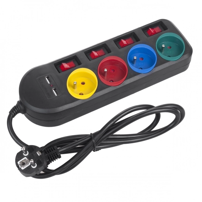 Električna letvica s stikali 4 vtičnice + 2xUSB podaljšek MCE229B črna