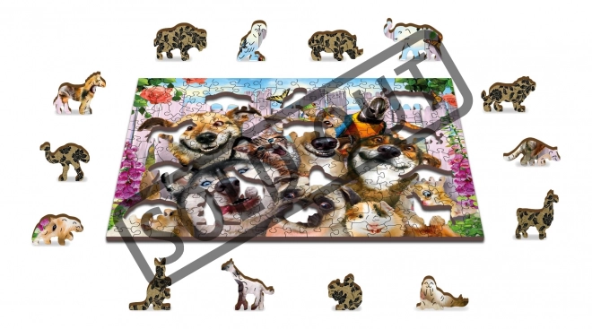 Lesena ura Leseni puzzle Nori hišni ljubljenčki 2v1, 200 kosov EKO