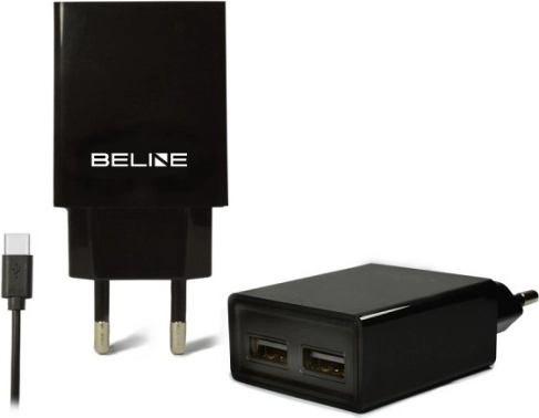 Omrežni polnilnik BELINE 2× USB + USB‑C 2 A črna