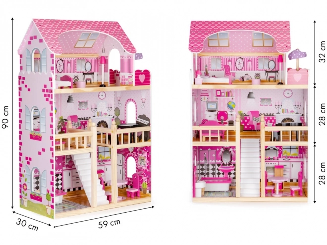 Lesena hiška za punčke s pohištvom od ECOTOYS