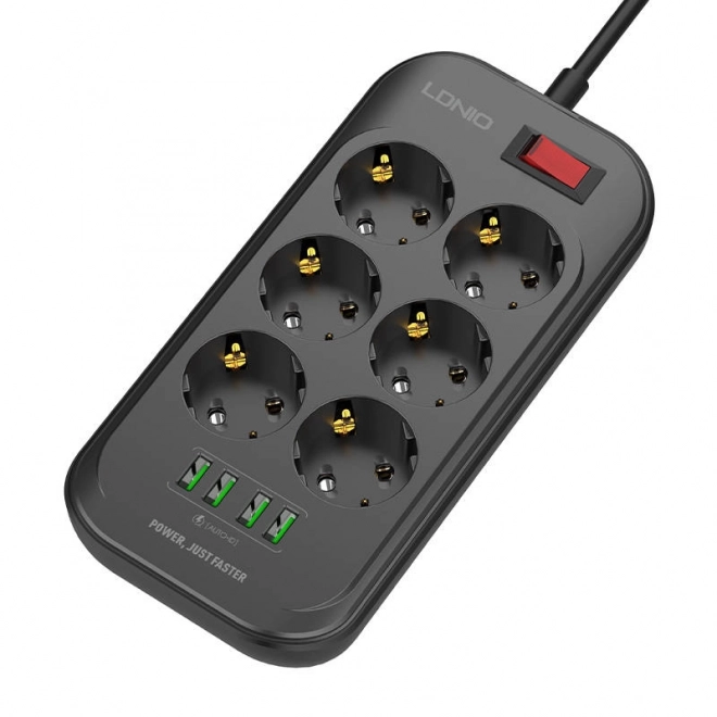 Napajalni trak s 6 vtičnicami, 4x USB, LDNIO SE6403, 2m (črna)