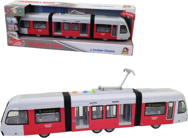 Tramvaj na vztrajnik z lučjo in češkimi napovedmi