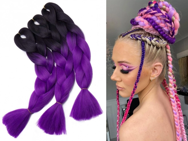 Sintetični lasje v vijoličastem ombre za kitke