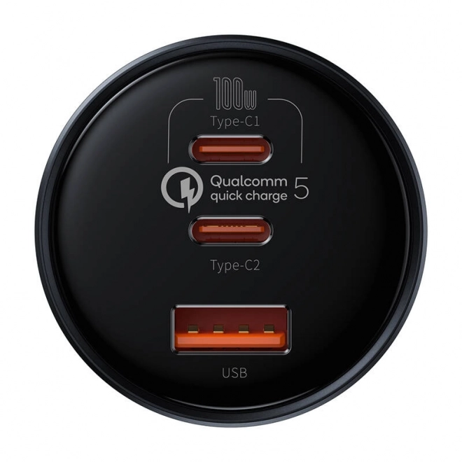 Polnilnik za avto Baseus Qualcomm, USB, 2x USB-C, 160 W (siva)