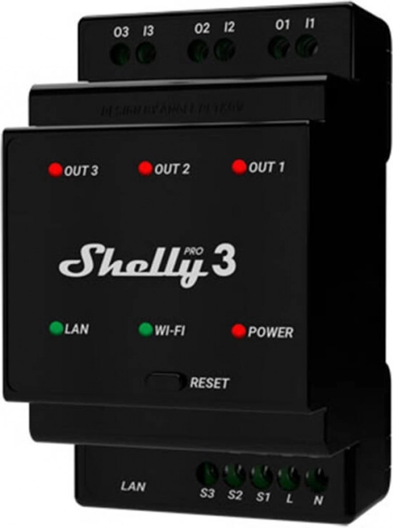Shelly Pro 3 rele na DIN letev